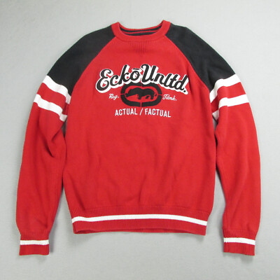 #ad Ecko Unltd Sweater Mens Medium Red Rhino Spell Out Rugby Streetwear Sporty Vtg $90.00