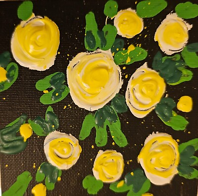 #ad Rose Acrylic Painting Original Art 4x4 Small Flower Artwork Impressionist Art $32.00