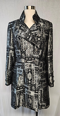 #ad Christopher amp; Bank Womens Black Silver Jacquard Wool Blend Jacket Coat Medium $39.60