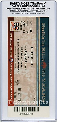 #ad Randy Moss TD #146 PASSES MARCUS ALLEN 2009 Patriots @ Bills 12 20 Full Ticket $69.30