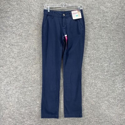 #ad New Arizona Pants Girls 5 Blue Mid Rise Flat Front Straight Cotton Uniform $14.99