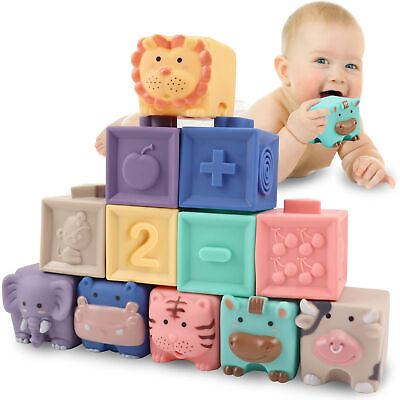 #ad KLT Baby Blocks 12 Pcs Baby Toys for Baby Girl Boy 0 3 6 9 7 8 12 18 Months Soft $21.99