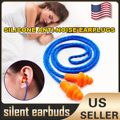 #ad NEW Reusable Hearing Protect Safety Earplugs Soft Silicone Corded Ear Plugs $2.99