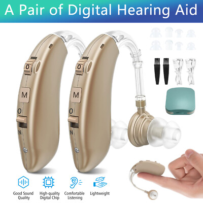 #ad 1 Pair Of Digital Hearing Aid Severe Loss Rechargeable Invisible BTE Ear Aids $28.59