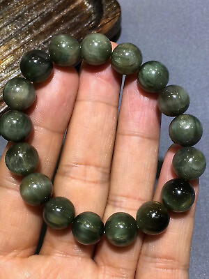 #ad 11.5mm Natural Green Hair Rutilated Crystal Beads Bracelet AAA $170.90