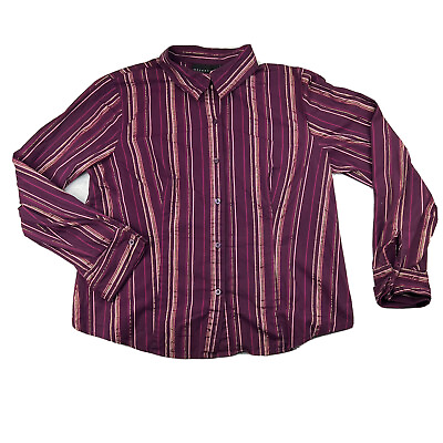 #ad Attention Women Button Down Shirt XL Purple Pinstripe Long Sleeve Cotton $9.32