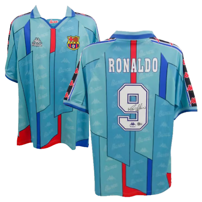 #ad Ronaldo Nazario Signed FC Barcelona Away Soccer Jersey #10 Beckett COA $479.99