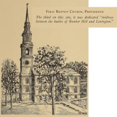 #ad RHODE ISLAND CHURCH 1938 Print FIRST BAPTIST PROVIDENCE Colonial Bunker Hill $12.25
