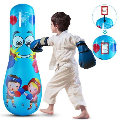 #ad Inflatable Punching Blue Bag Free Standing Boxing Children Gift Box Play Indoor $31.99