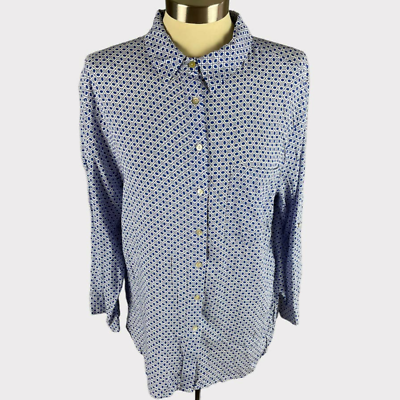 #ad Grand amp; Greene Womens Blue Pattern Button Front Collared Top Large $14.40