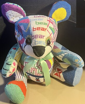 #ad Vintage 13quot; Quilted Patchwork Hand Stitched Teddy Bear Colorful by LINDA WISH $199.99