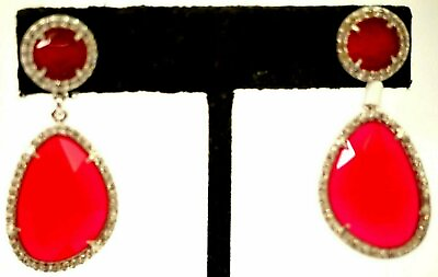 #ad Beautiful Red Agate amp; 116 Stone Cubic Zirconia Earrings Sterling Silver $413 $115.00