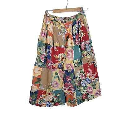 #ad Susan Bristol Patchwork Button Front Floral Boho Maxi Cotton Skirt 10 $30.00