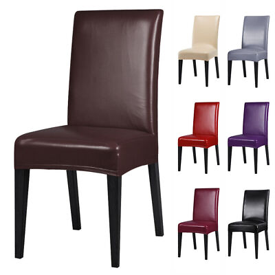 #ad Waterproof Premium Faux PU Leather Chair Covers Stretch Dining Seat Slipcovers $13.99