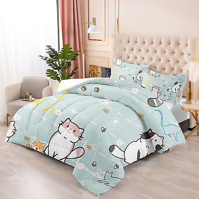 #ad Kids Teen Comforter Set Bedding Soft All Season w Pillowcases Full Cartoon Cat $52.34