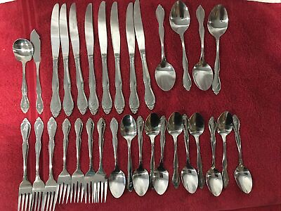 #ad Silverware Monogram L Stainless Steel Korea 32 pieces Forks Knives Spoons $17.00