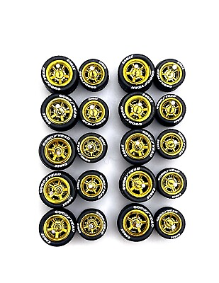 #ad Hot Wheels 10x Gold Muscle Car Real Riders Wheels w Rubber Tires Sets for 1 64 $40.00