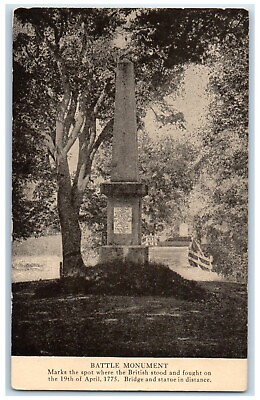 #ad c1940 Battle Monument Marks Spot British Stood Bridge Massachusetts MA Postcard $8.42
