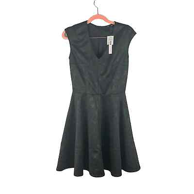#ad Aqua Black V Neck Fit amp; Flare Floral Textured Sleeveless Dress Sz. M NEW $14.99