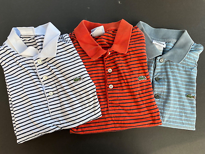 #ad Lot of 3 Vintage Lacoste Polo Shirts Men#x27;s Size 3 Extra Small Stripes Epaulettes $67.50