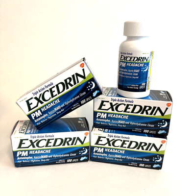 #ad **5**Bottles of Excedrin PM Headache Nighttime Pain Reliever Caplets 100 Count $25.49