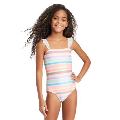 #ad Girls Striped Summer Sweetheart One Piece Swimsuit Cat amp; Jack Size M $17.59