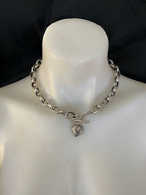 #ad Vintage Italian Sterling Silver necklace sterling Heart Charm 17 3 4 in. Marked. $175.00