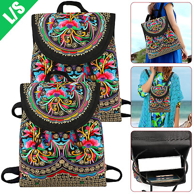 #ad Handmade Vintage Ethnic Embroidered Flower Backpack Women Shoulder Handbags Bag $13.48