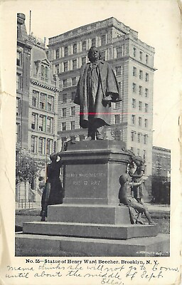 #ad Statue of Henry Ward Beecher Brooklyn New York NY pm 1906 Postcard $3.99