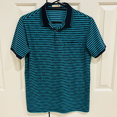 #ad Alexander The Great Mens Navy and Green Stripe Polo Dress Shirt Top Size Medium AU $14.00