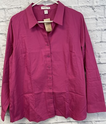#ad NEW Coldwater Creek Shirt womens 1X No Iron Pink Button Up Blouse Top shaped $23.39