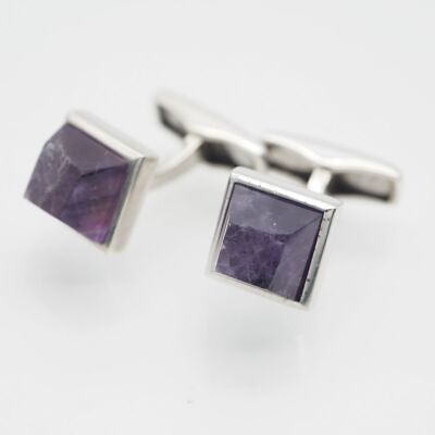 #ad Dunhill AD 925 Engraved Cufflinks Amethyst Silver Color February Birthstone $114.00