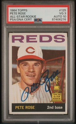 #ad 1964 Topps PETE ROSE Signed Rookie Trophy Baseball Card 125 PSA 3 PSADNA Auto 10 $538.00