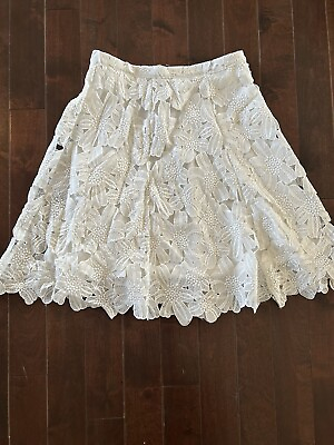 #ad GORGEOUS Windsor White Floral Eyelet Cotton Skirt Size M $18.00
