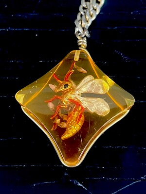 #ad #ad Bee Bumblebee In Resin Charm on vintage Gold Color chain Necklace jewelry ❤️ $275.00