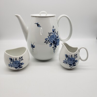 #ad Vintage Thomas by Rosenthal Coffee Pot Creamer and Sugar Dish Blue Floral MCM $57.60