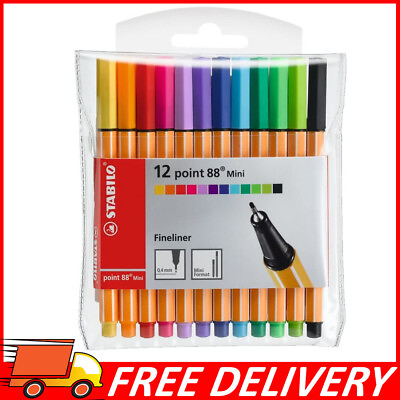#ad Fineliner 0.4mm STABILO point 88 MINI Wallet of 12 Assorted colors $14.27