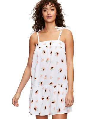 #ad LOFT Beach L Papaya Tie Strap Swing White Coral Mini Tiered Boho Dress Cover Up $18.19