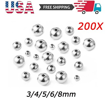 #ad Wholesale Stainless Steel Solid Beads for Jewelry Making 3 4 5 6 8mm Set of 200 $13.75