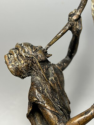 #ad Bronze Statue Hunter Horn Rustic Handmade Sculpture Heavy Spear Tribal $52.00