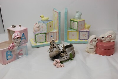 #ad girls newborn room bookends ceramic hand painted vintage planter with music box $39.00