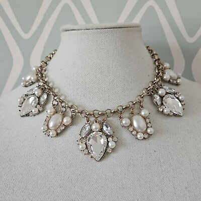 #ad JULES B. Crystal amp; Faux Pearl Cluster Bib Statement Necklace $26.99