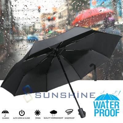 #ad Large 50 Anti UV Sun Rain Protection Windproof 3 Folding Golf Umbrella Black $14.95