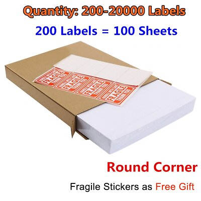 #ad 200 20000 Premium 8.5x5.5 Round Corner Shipping Labels Half Sheet Self Adhesive $161.94