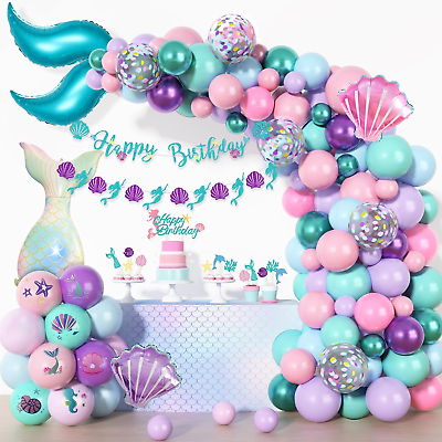 #ad 141Pcs Mermaid Birthday Party Decorations Pink Purple Blue Mermaid Balloon Garl $45.99
