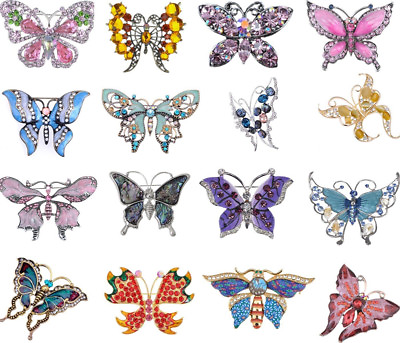 #ad Fashion Rhinestone Crystal Enamel Wedding Bridal Flower Butterfly Brooch Pin $7.56