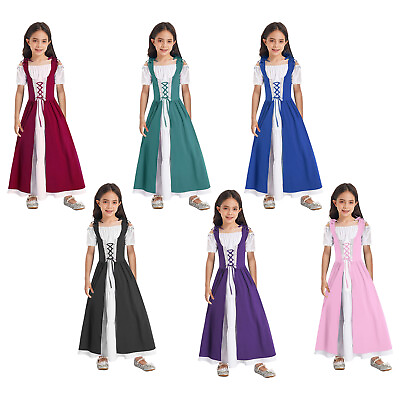 #ad Kids Girls Medieval Vintage Gothic Cosplay Costume Party Fancy Dress Robe Gown $24.15