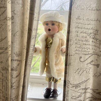 #ad Christmas Caroler Porcelain Doll Elegant 17quot; Boy Blonde Hair Blue Eyes Holiday $20.00