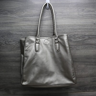 #ad Merona Bag Womens Large Silver Leather Double Handle Casual Snap Tote Purse $28.06