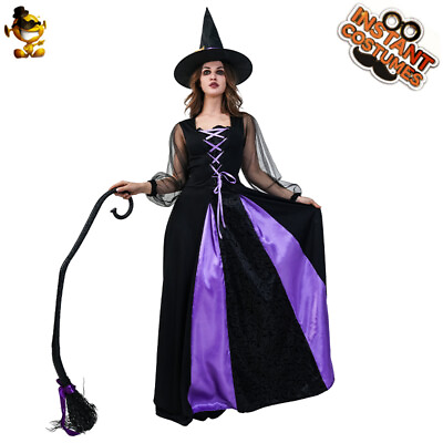 #ad Witch Costume Purple Women Gothic Halloween Costumes Hat and Dress $28.12